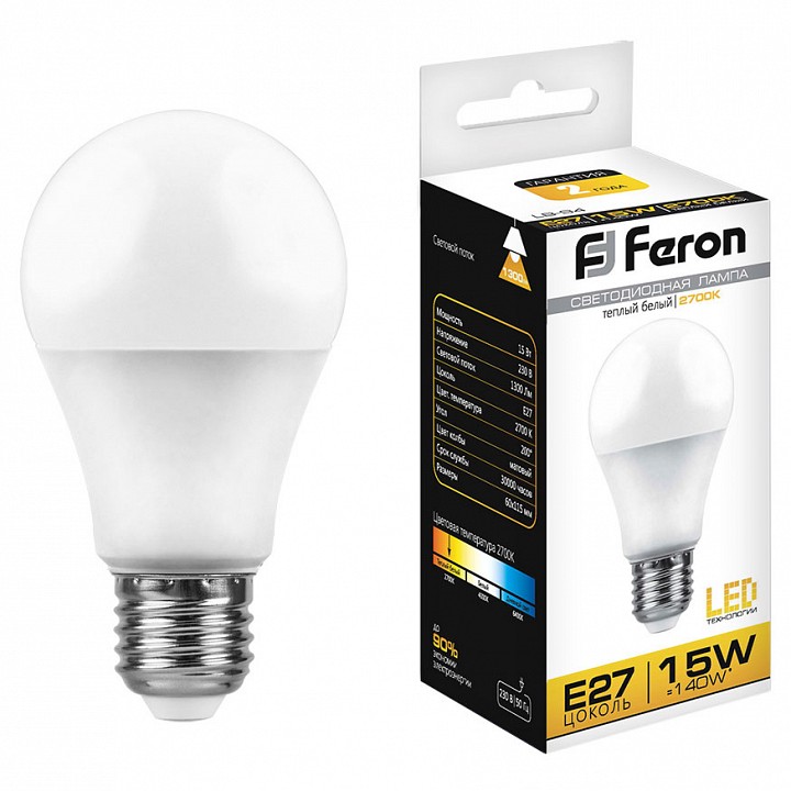 Лампа светодиодная Feron LB-94 E27 15Вт 2700K 25528