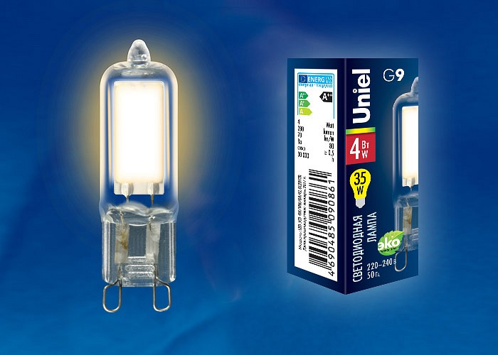 Лампа светодиодная Uniel LED-JCD G9 4Вт 3000K LED-JCD-4W/WW/G9/CL GLZ01TR картон