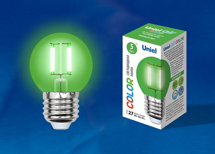 Лампа светодиодная Uniel Air Color E27 5Вт K LED-G45-5W/GREEN/E27 GLA02GR картон