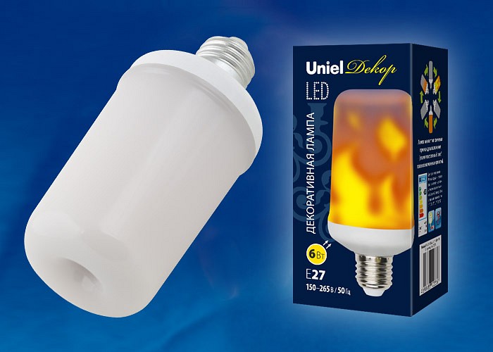 Лампа светодиодная Uniel Flame E27 6Вт K LED-L60-6W/FLAME/E27/FR PLD01WH
